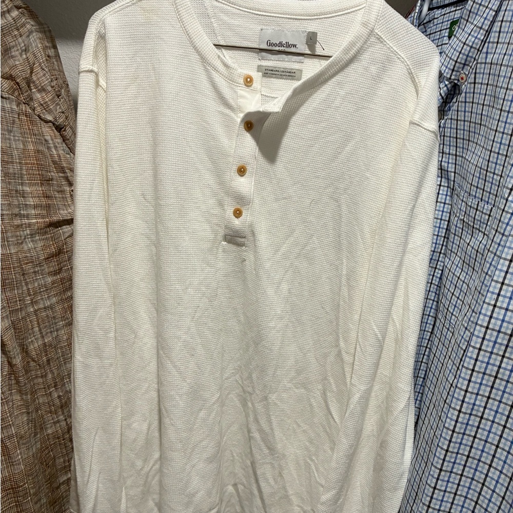 Goodfellow & Co Men's Cream Waffle Henley Long Sleeve